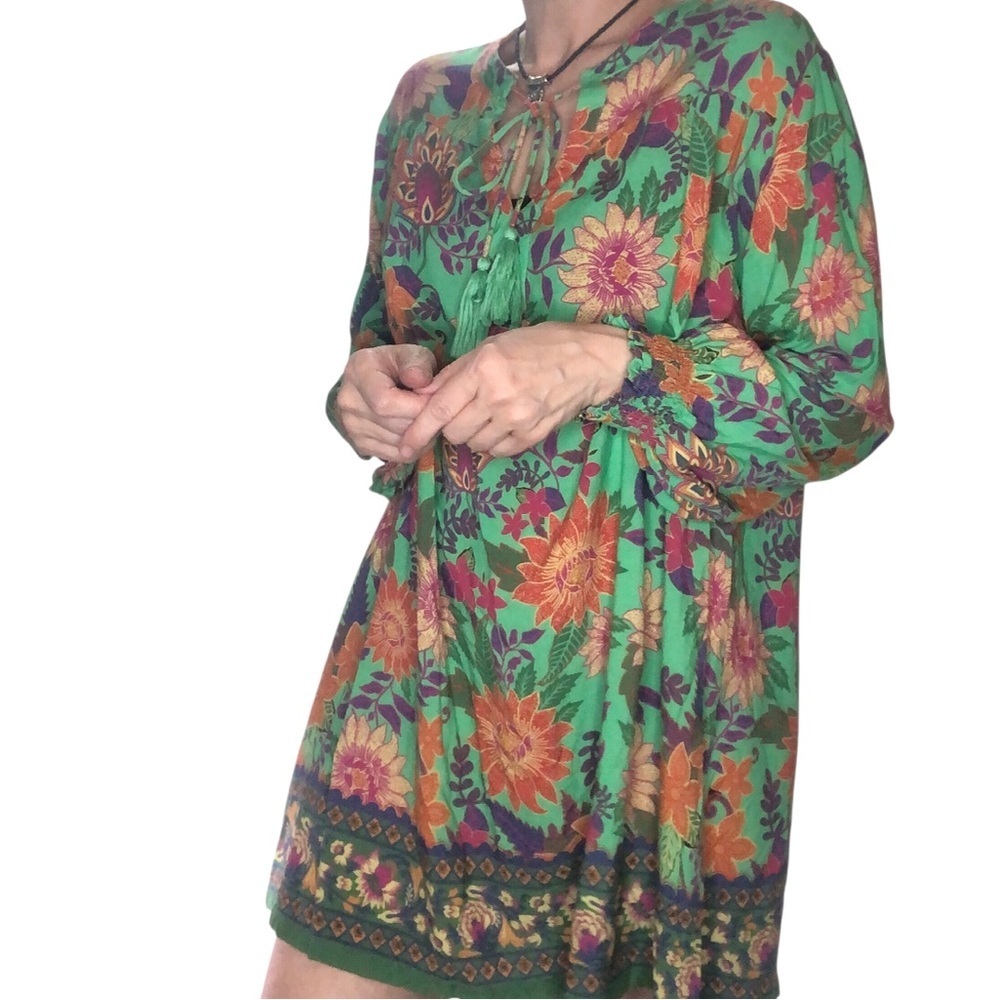 Natural Life Dara V Neck Mini Dress Sz L Colorful Floral Festival Cottagecore - Picture 3 of 8